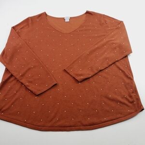 Chicos‎ Women's Studded V-neck Pullover Sweater Rust Brown Long Sleeve Size XXL